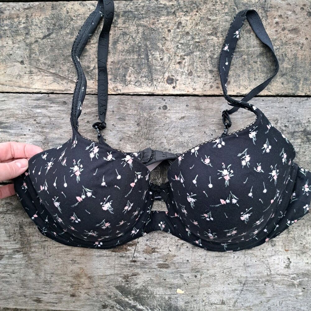 Victoria's Secret Women's Lined Demi Underwire Bra Black Floral Size 38D VS